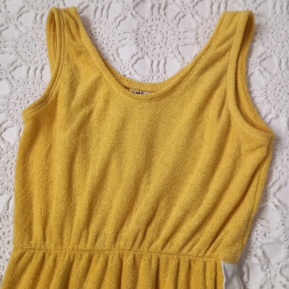 Vtg 70s Doll Rags Sleeveless Dress Yellow Terry Cloth Knee Length Medium Women - Picture 4 of 9